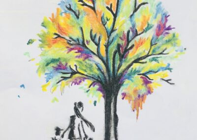 mother_drawing_colours_rainbow_tree_art