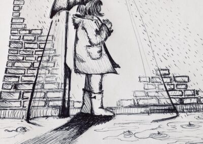 rain_drawing_tegning_regn_kuglepenstegning_girl_pigeiregn_pige_paraply_umberella_drawings_art